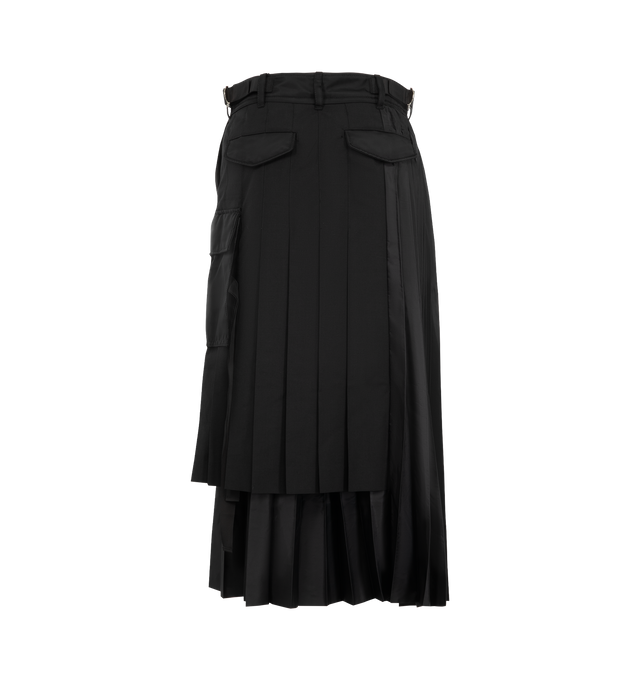 Image 2 of 3 - BLACK - Sacai Womens Suiting x Nylon Twill Skirt is crafted from a polyester and wool blend with contrasting nylon twill paneling. Features a hybrid tailored construction and mixed-media design. Main Material: 70% Polyester, 30% Wool; Contrast 1: 100% Nylon; Contrast 2: 100% Polyester; Lining: 100% Cupro; Filling: 100% Polyester. Made in Japan.