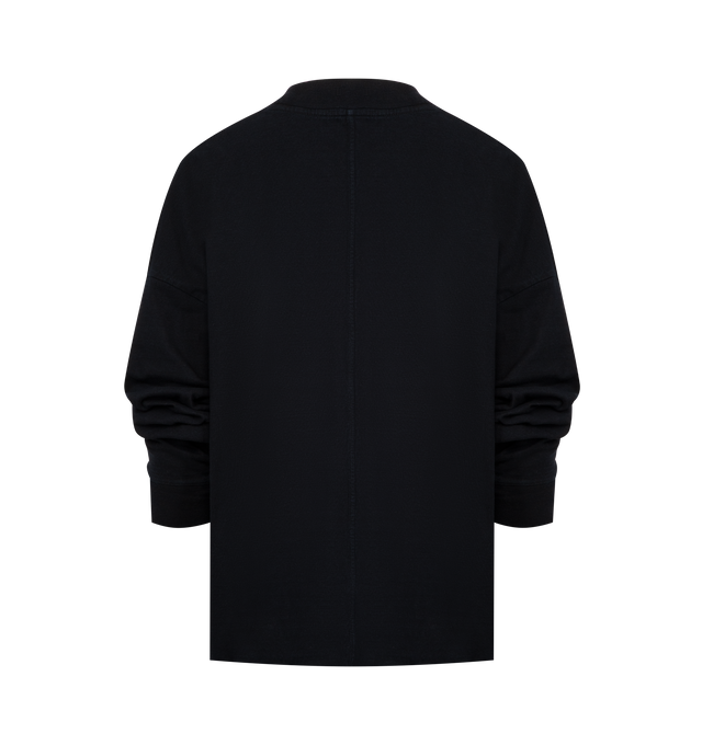 Image 2 of 2 - NAVY - THE ROW Raveena T-Shirt featuring long-sleeved mockneck top in indigo-dyed cotton jersey with oversized fit, ribbed cuffs and signature center back detail. 100% cotton. Made in Japan.