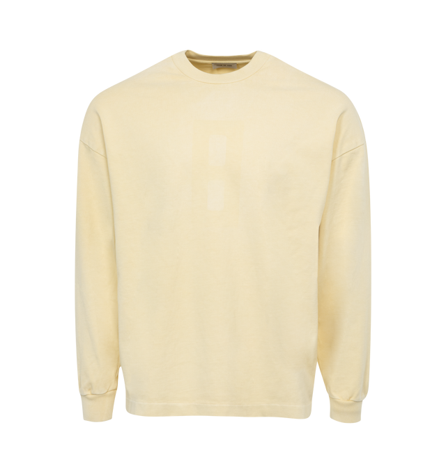 Image 1 of 2 - YELLOW - FEAR OF GOD Airbrush 8 LS Tee featuring a stenciled 8 graphic, symbolic of the collection number, relaxed fit, dropped shoulders, a rib-knit crewneck, cuffs, and a leather Fear of God label at the back collar. 100% cotton. 