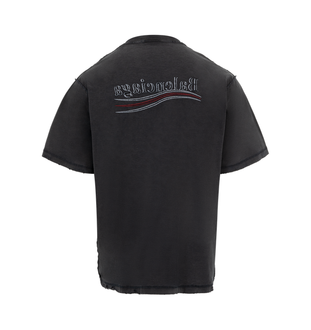 Image 2 of 2 - BLACK - BALENCIAGA Inside Out Large Fit Tee featuring dropped shoulders, round neck, short sleeves, straight hem, crew neck and embroidered logo. 100% cotton.