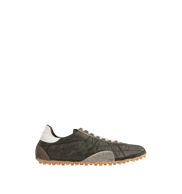Image 1 of 5 - BROWN - MAISON MARGIELA Sprinter Low Top Sneaker featuring front lace-up fastening, rubber lug sole, quilted and branded insole. Upper: 100% Polyester. Contrast: 100% Calf Leather. Sole: 100% Rubber.