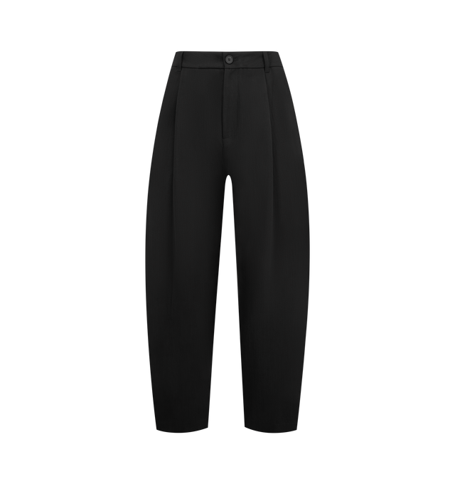 Image 1 of 3 - BLACK - STUDIO NICHOLSON Pocket Carpenter Pant featuring a single deep pleat, side pockets, single flap back pocket, button zip closure and belt loops. 64% polyester, 34% viscose, 2% elastane.