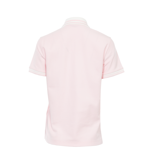 Image 2 of 3 - PINK - MONCLER Logo Patch Polo Shirt featuring cotton piquet, collar with button closure, short sleeves and felt logo patch. 100% cotton. 