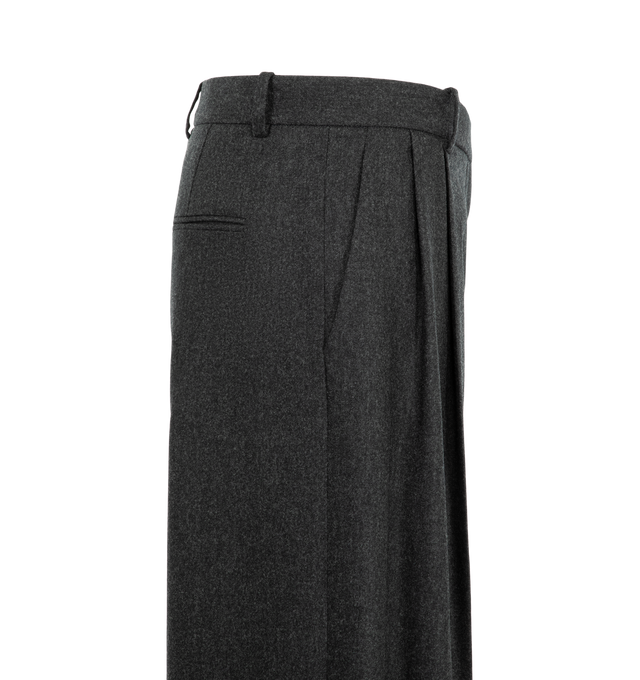 Image 3 of 3 - BLACK - Khaite Women's Pleated Trouser is crafted from lightweight Italian wool-cashmere shirting and features a mid-rise silhouette inspired by classic menswear tailoring. Designed with paired reverse pleats placed close together to maintain clean lines, this refined style is finished with belt loops, on-seam side pockets, back welt pockets, and a subtly lowered front rise. Main Material: 90% Virgin Wool, 8% Cashmere, 2% Elastane. Rise: Mid Rise. Pockets: On-Seam Side Pockets, Back Welt Pock
