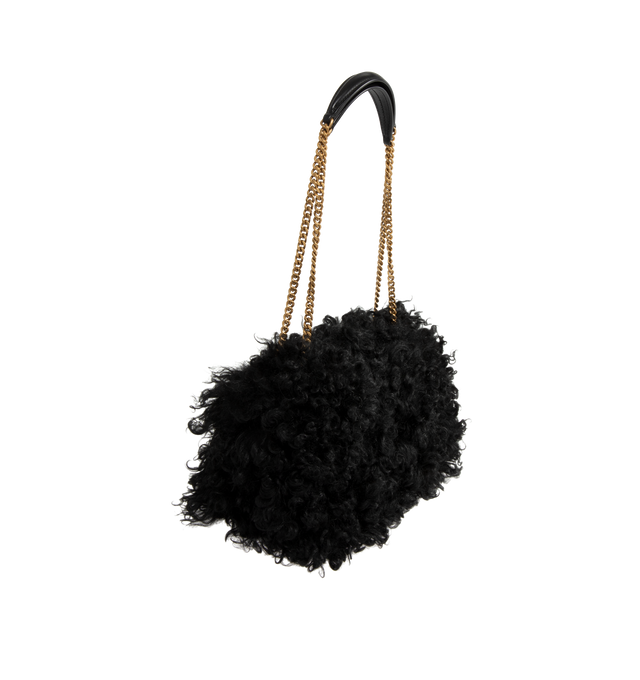 Image 2 of 4 - BLACK - SAINT LAURENT Jamie Medium Shearling Bag featuring a sliding chain strap for shoulder or crossbody carry, cotton lining, bronze-tone hardware and snap-button closure. 12.2" x 7.5" x 4.7". Single strap drop: 20.5". Folded strap drop: 10.6". Lambskin. Made in Italy.