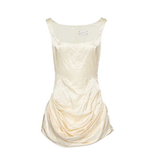 Image 1 of 2 - WHITE - MAGDA BUTRYM featuring round neck, mini length, sleeveless and made from crinkled Japanese cotton with a ruched skirt. 52% cotton 39% polyamide 9% metallic. Lining: 100% silk.