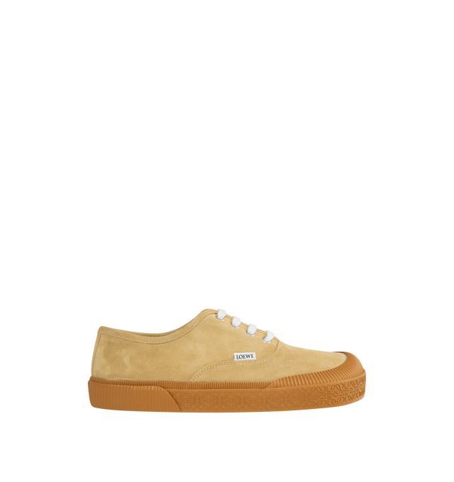 Image 1 of 5 - BROWN - LOEWE PAULA'S IBIZA Terra Vulca Lace-Up Sneaker featuring suede lace-up sneaker on a vulcanised rubber sole, bulky and asymmetric toe shape, wide fit, LOEWE tag on the quarter and embossed Anagram outsole and foxing. Split calfskin. 