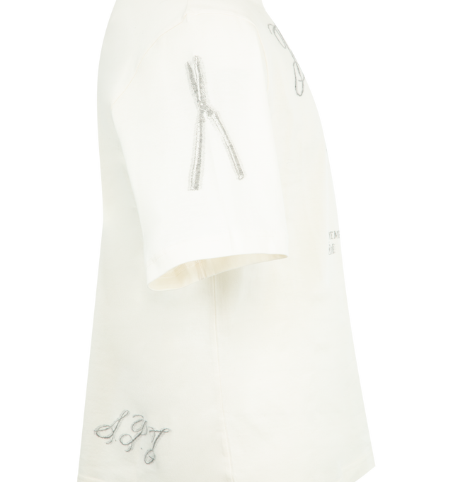 Image 3 of 4 - WHITE - JACQUEMUS ne Short-Sleeve T-Shirt featuring embroidered Le Paysan t-shirt, straight fit, jacquard cotton jersey, ribbed crew neck, short sleeves and embroidered collection motif with donkey and tools. 100% cotton. Made in Portugal.