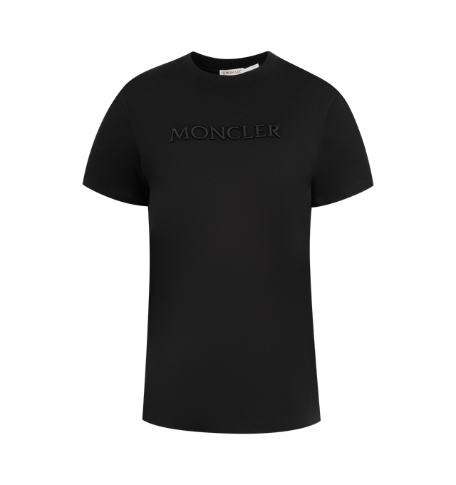 Image 1 of 3 - BLACK - MONCLER Logo T-Shirt featuring cotton jersey, ribbed crew neck, short sleeves and embroidered logo. 100% cotton.