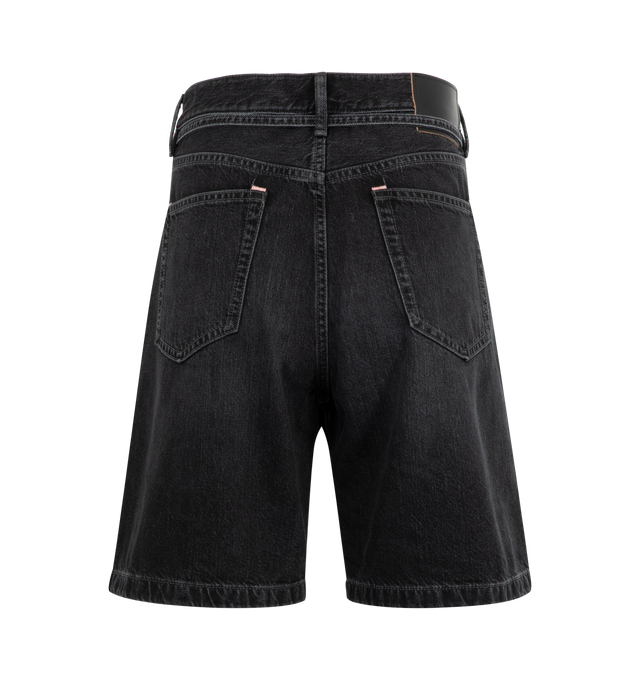 Image 2 of 3 - BLACK - ACNE STUDIOS Loose Fit Denim Shorts featuring loose fit, low to mid waist, straight leg, knee length, thin belt, 5-pocket construction and button fly. 100% cotton.