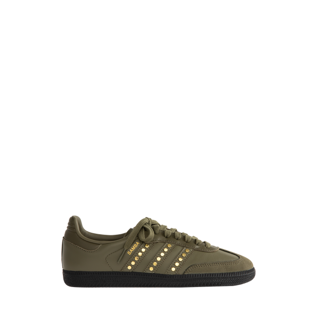 Image 1 of 5 - GREEN - ADIDAS Samba OG Sneaker featuring regular fit, lace closure, leather upper, studded three stripes and rubber outsole.