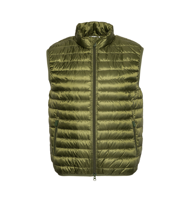 Image 1 of 2 - GREEN - ASPESI New Agile Light Vest featuring mini rip-stop waterproof nylon, front zip closure, horizontal padding and vertical pockets with zippers. 100% polyester. Filling: 90% down, 10% feather. 