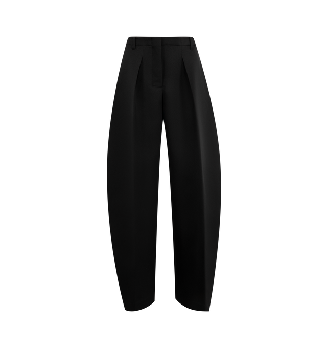 Image 1 of 3 - BLACK - JACQUEMUS Wide Ovalo Pant featuring high-rise, structured poly-cotton, waistband with belt loops, zip fly with hook and button, side-seam pockets, stitched pleats, wide curved leg and J belt loop in the back. 100% polyester. Lining: 55% cotton, 45% polyester. Made in France.