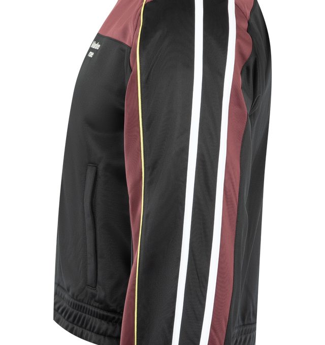 Image 3 of 3 - BLACK - MARTINE ROSE Shrunken Track Jacket featuring technical jersey track jacket, paneled construction, stand collar, zip closure, logo embroidered at chest, elasticized hem and cuffs and piping and stripes at sleeves. 100% polyester. Made in Portugal.