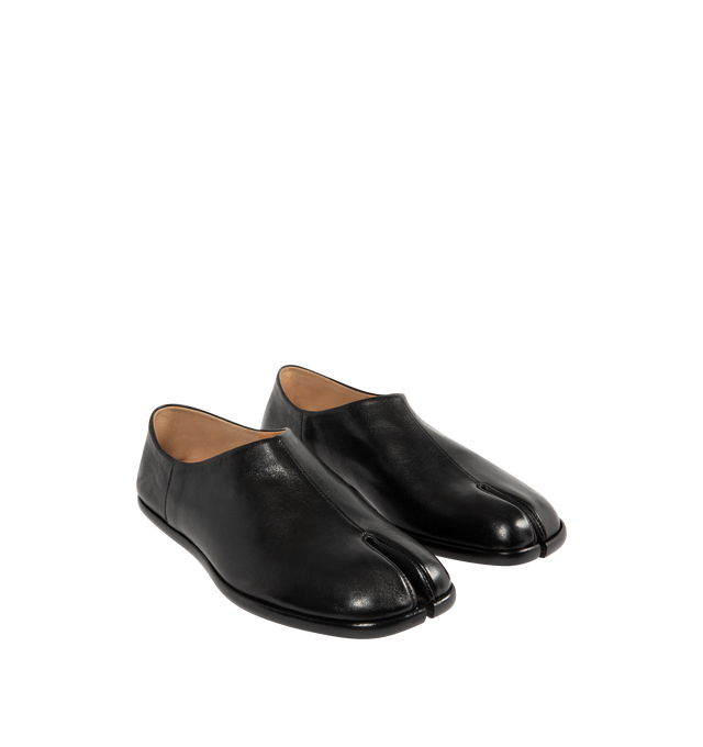 Image 2 of 4 - BLACK - MAISON MARGIELA Tabi Babouches Loafers featuring textured leather upper, square cleft toe, signature white stitch at heel tab, collapsible heel counter, suede and grained lambskin lining and polished calfskin sole with rubber injection. Leather. Made in Italy.