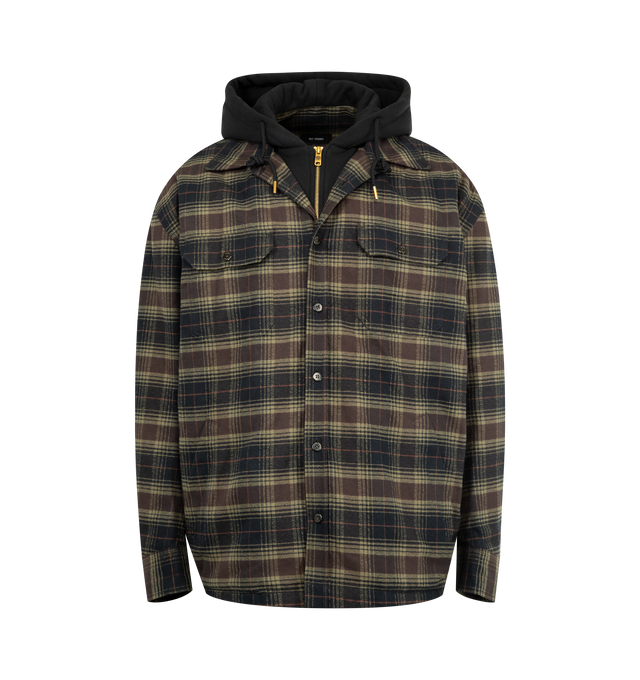 Image 1 of 2 - BROWN - WILLY CHAVARRIA Ganadero Overshirt featuring layered look, zip front closure, button front, two chest patch pockets with flaps and button cuffs. 100% cotton. Made in USA.