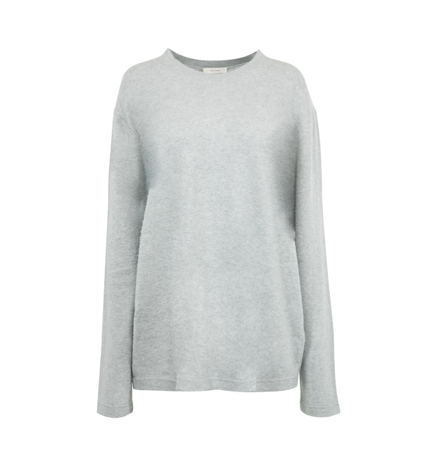 Image 1 of 2 - GREY - THE ROW Kabira Top featuring relaxed crewneck top in softly brushed fine cotton with slightly oversized fit and ribbed neckline. 100% cotton. Made in Italy.