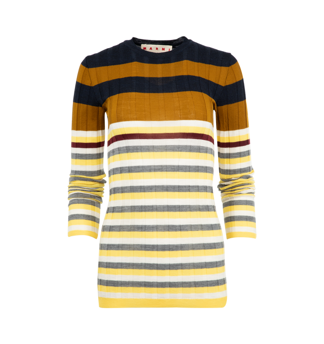 Image 1 of 2 - MULTI - MARNI Roundneck Sweater featuring long sleeves, crew neck, fitted silhouette and stripes throughout. 100% virgin wool.