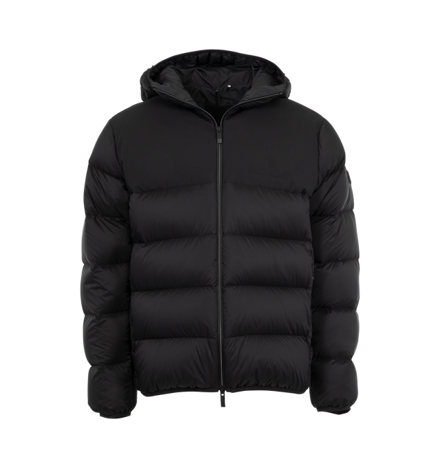 Image 1 of 3 - BLACK - Moncler Veumont Jacket has an attached hood, a 2-way zipper closure, side pockets, a signature logo patch, and elastic cuffs and hem.