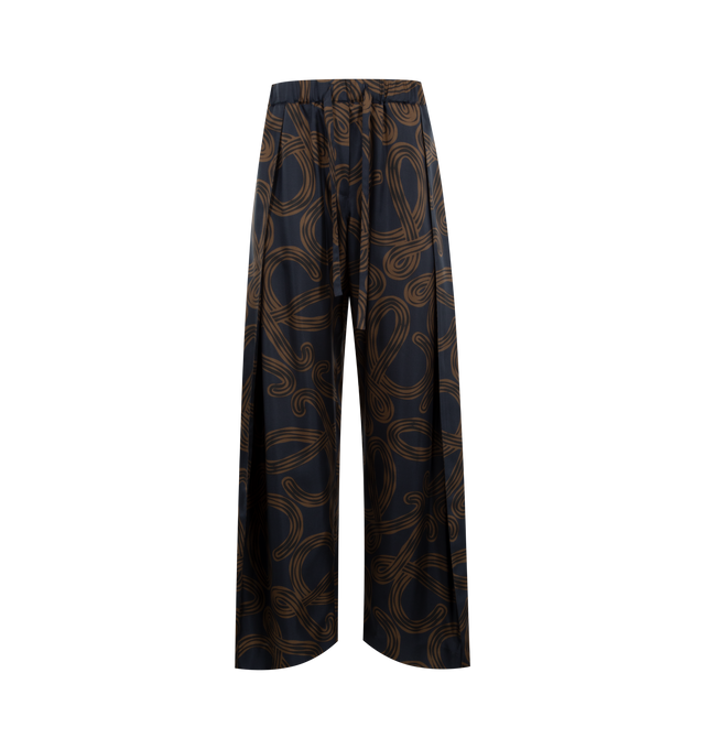 Image 1 of 3 - NAVY - LOEWE PAULA'S IBIZA Elasticated Trousers in lightweight printed silk twill featuring folded pleats at the front, an allover Anagram print, relaxed fit, regular length, mid waist, wide leg, elasticated drawstring waist and slash pockets, buttoned rear patch pocket. Silk. Made in Italy.
