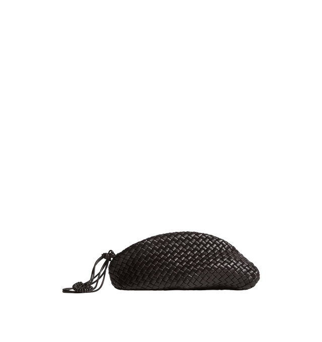 Image 1 of 4 - BROWN - BOTTEGA VENETA Small Onda Clutch featuring organic, shell-inspired silhouette in padded Intreccio nappa leather, detachable leather charm and tubular wristlet and single compartment. Unlined. Lambskin. 5.9" x 15.7" x 5.9". Made in Italy.