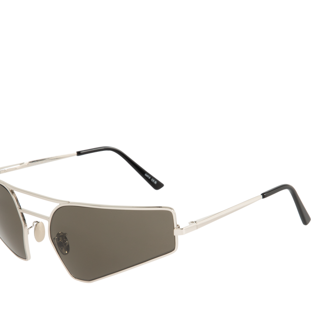 Image 3 of 3 - SILVER - RICK OWENS Prong Sunglasses featuring black lenses, cut-out at front, nose pads, thin temples, silver-toned hardware and internal brand print. Frame: 100% stainless steel. Lenses: 100% nylon. 100% UV protection. Made in Italy.