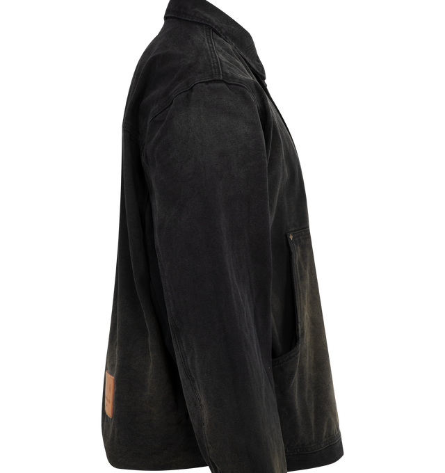 Image 3 of 3 - BLACK - UNTITLED ARTWORKS Workwear Jacket featuring two side pockets, spread collar, fully light lined and concealed zip closure with custom logo puller. 100% cotton.