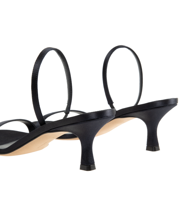 Image 3 of 5 - NAVY - The Row Women's Ella Kitten Slingback Heel featuring heeled sandal in satin with almond toe, slim heel and toe straps with concealed elastic band and leather sole. 2 in. heel. 72% viscose, 28% silk. Lined in 100% lambskin leather. Calfskin leather sole. Made in Italy.