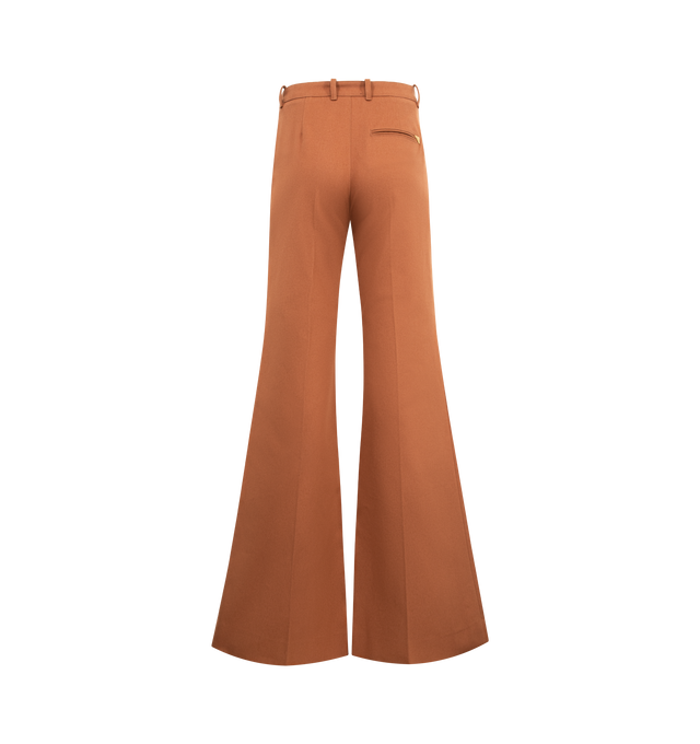 Image 2 of 3 - BROWN - CHLOE High-Rise Flared Tailored Pants in organic cotton canvas featuring front zipper, piped front & back pockets, belt loops, a gold-tone Horse Medal button and a Chlo logo triangle at the back. 100% cotton.