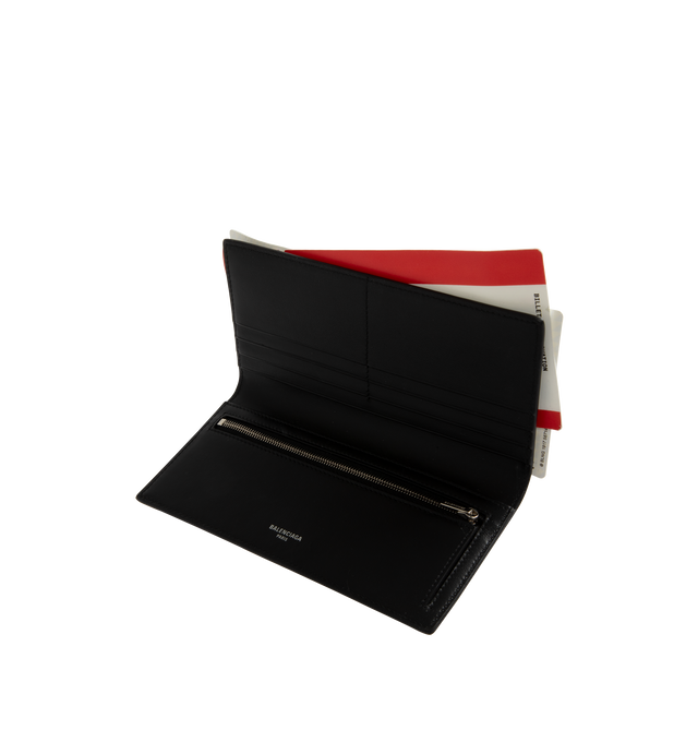 Image 2 of 3 - BLUE - BALENCIAGA Passport Long Wallet 2 Tickets featuring semi matte soft textured calfskin, long wallet, Balenciaga logo and two trompe l'il tickets printed at front, 1 zipped coin purse, 2 bill pockets and 6 card slots. L4.9 x H8.3 x W0.8 inch. Calfskin, cellulose, polyurethane. Made in Italy.