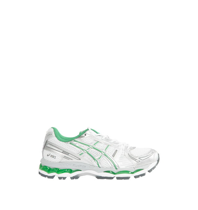 Image 1 of 5 - GREEN - ASICS Gel-Kayano 12.1 Sneaker featuring breathable mesh underlays, GEL-NIMBUS17 tooling system, FLUIDRIDE technology, rearfoot and forefoot GEL technology and dope dyed recycled sockliner mesh.