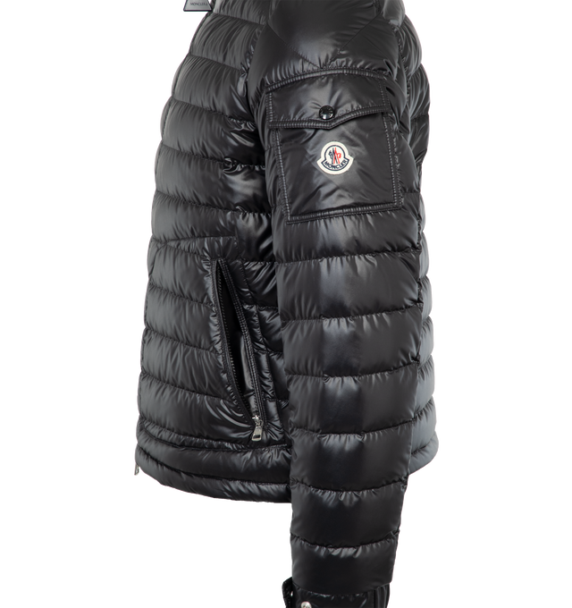 Image 5 of 5 - BLACK - MONCLER Lauros Short Down Jacket featuring polyester lining, down-filled, detachable hood, collar with snap button closure, zipper closure, zipped pockets and adjustable cuffs and hem. 100% polyester. Padding: 90% down, 10% feather. 