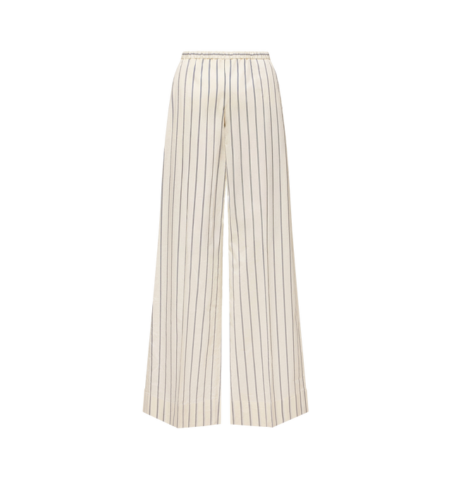 Image 1 of 2 - WHITE - MONCLER Striped Cotton & Silk Pants featuring striped cotton and silk blend voile, invisible zipper closure, seam pockets, elasticized waistband and logo patch. 80% cotton, 20% silk.