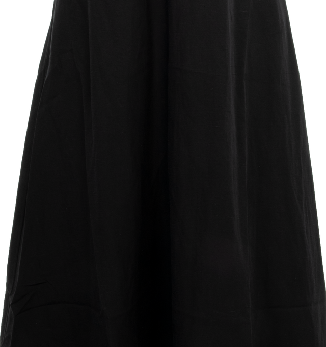 Image 4 of 4 - BLACK - TOTEME Fluid V-Neck Dress featuring a fluid blend of Lyocell viscose and linen with a V-neckline and a loose-fitting silhouette that widens at the hips, side pockets and concealed back zipper. 75% lyocell, 25% linen. 