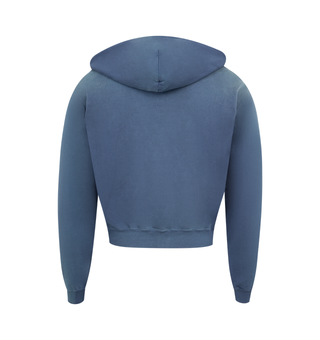 Image 2 of 2 - BLUE - AURALEE Product Dyed Pima Light Sweat Zip Parka Hoodie featuring front zip fastening, drawstring hood, front pouch pocket, long sleeves and ribbed hem. 100% cotton. Made in Japan.