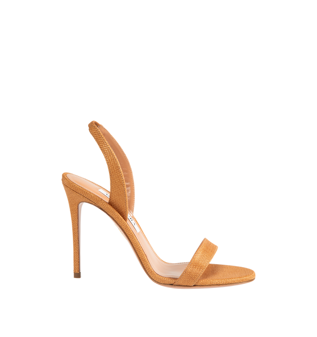 Image 1 of 4 - BROWN - AQUAZZURA So Nude Sandal 105 featuring two strap style, covered stiletto heel, leather lining, leather insole with 'Aquazzura Firenze' stamped in gold and leather sole with embossed Pineapple logo. 105 mm heel. Nappa leather. Made in Italy.