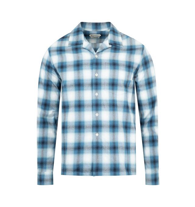 Image 1 of 2 - BLUE - JW ANDERSON Checked Cotton Flannel Shirt featuring button front closure, spread collar, button cuffs and chest pocket. 100% cotton. Made in Italy.