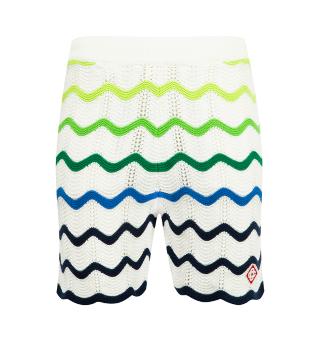 Image 1 of 3 - MULTI - CASABLANCA Wave Knit Shorts featuring an open weave crochet cotton fabric, knitted gradient, elasticised waistband, drawstring fastening, side pockets, the house's signature diamond logo and a relaxed silhouette. 100% cotton.