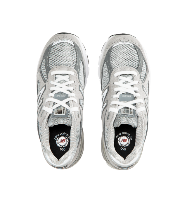 Image 5 of 5 - GREY - NEW BALANCE Made in USA 990v4 Sneaker featuring ENCAP midsole cushioning combines lightweight foam with a durable polyurethane rim, MADE in USA tongue label and lace up closure. Pig Suede/Mesh.
