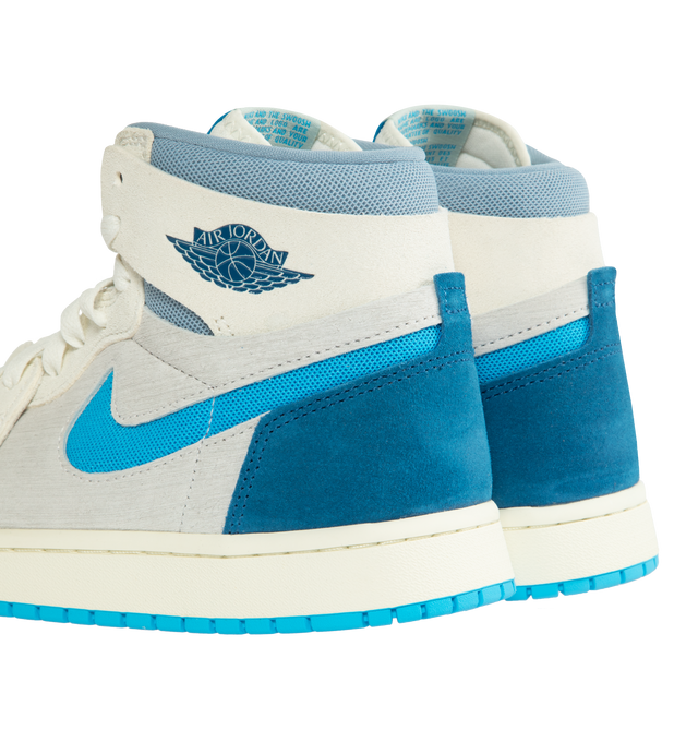 Image 3 of 5 - BLUE - Air Jordan 1 Zoom CMFT 2  crafted from premium suede in the upper and toe and Jordan's signature Formula 23 foam. Lace-up high-top style with Nike Air technology to absorb impact and provide cushioning with every step. 