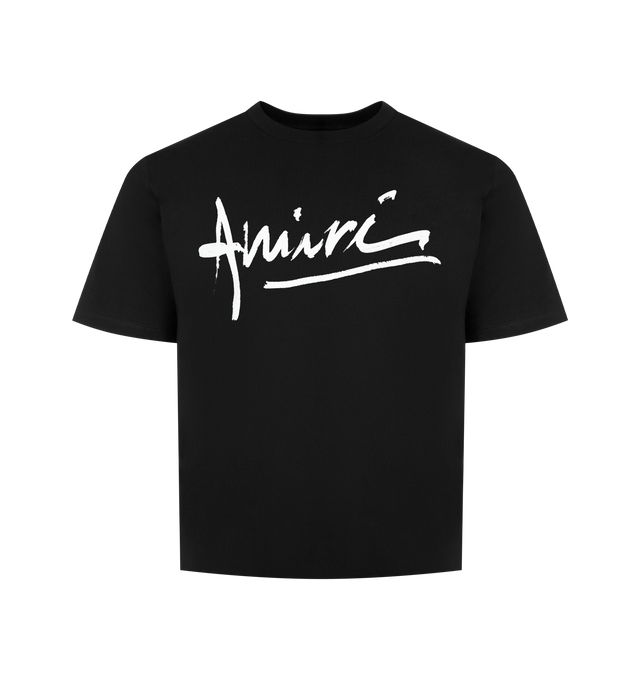 Image 1 of 2 - BLACK - AMIRI Script Tee featuring round neck, chest logo, short sleeves, straight hem and tonal stitching. 100% cotton.
