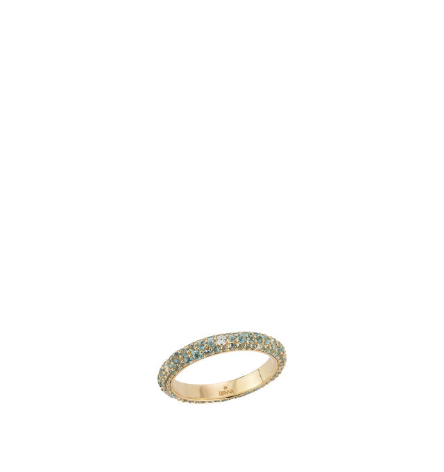 Image 2 of 2 - GOLD - Renna Women's Thin Tidepool Ring is crafted in 18K yellow gold and features varying sizes of aquamarine, Swiss blue topaz, and brilliant diamonds arranged in a refined cobblestone-inspired design that captures the clear, glimmering tones of sunlit ocean water. This designer fine jewelry ring combines exceptional craftsmanship with vibrant color and timeless elegance in a delicate 3mm silhouette, making it perfect for stacking or wearing alone. Main Material: 18K Yellow Gold. Gemstones: