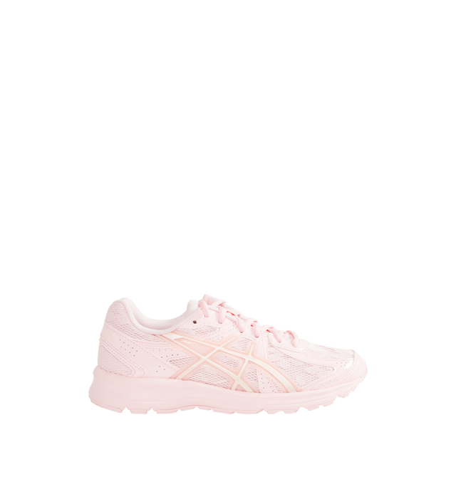 Image 1 of 5 - PINK - ASICS Jog 100S Sneaker featuring mesh and leather upper with rubber sole, lace-up front, formed with a one-piece EVA foam platform, OrthoLite sockliner and padded low-cut collar.