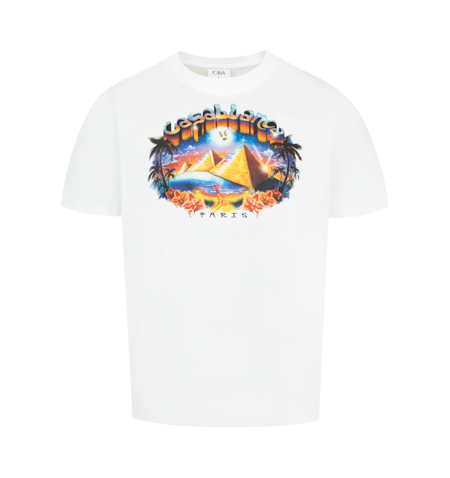 Image 1 of 2 - WHITE - CASABLANCA Classic T-Shirt featuring short-sleeves, classic design, signature artwork and classic crew neck in a relaxed silhouette. 100% organic cotton. Made in Portugal.