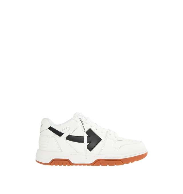 Image 1 of 5 - WHITE - OFF-WHITE Out of Office Leather Sneakers featuring lace-up front with tonal laces and black trims. Calf leather.  