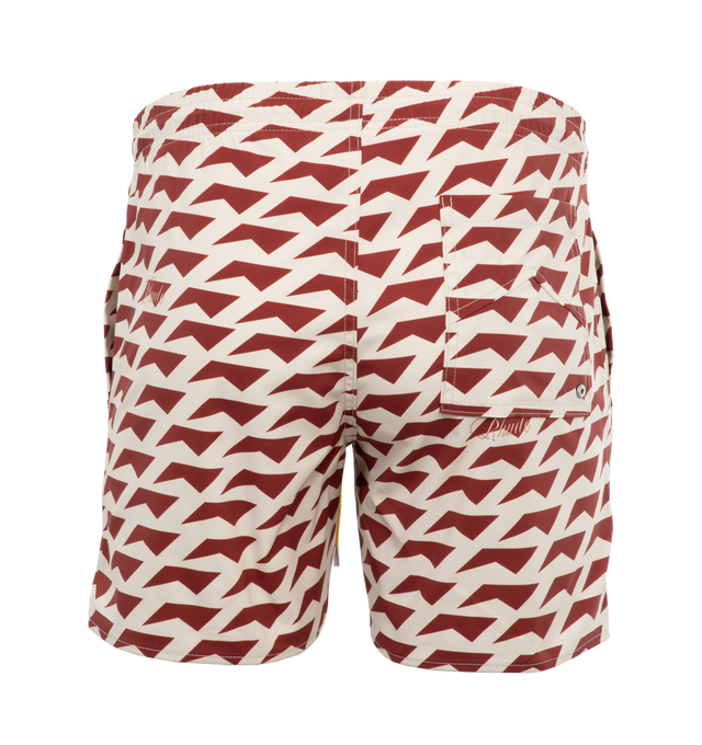 Image 2 of 4 - RED - RHUDE Dolce Vita Swim Short featuring pull-on styling with elastic waistband and front drawstring tie closure, mesh brief lining, 3-pocket styling and lightweight ripstop fabric. 100% polyester. Lining: 85% nylon, 15% spandex. 