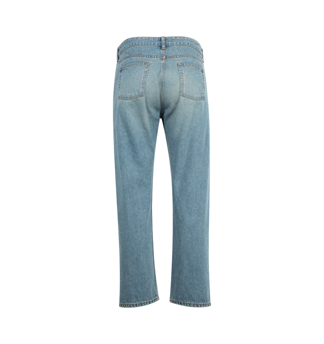 Image 2 of 3 - BLUE - THE ROW Riaco Jean featuring mid-rise jean in garment treated denim with slim fit, contrast topstitching, and classic 5-pocket construction. 100% cotton. Made in Italy.