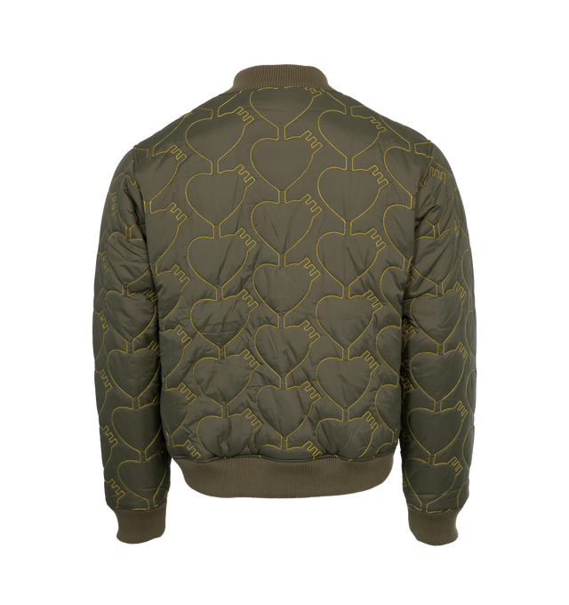 Image 2 of 3 - GREEN - HUMAN MADE  Jacket with heart quilting allover, featuring contrast-color stitching and padded quilting for warmth. SHELL: 100% NYLON / LINING: 100% POLYESTER / PADDING: 100% POLYESTER. 