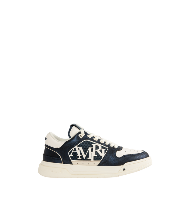Image 1 of 5 - NAVY - AMIRI Classic Low Sneakers featuring low-to, perforated detailing throughout, logo bonded at padded tongue, padded collar, logo appliqu at sides, logo bonded at heel counter, mesh lining and treaded rubber sole. Upper: leather. Sole: rubber.