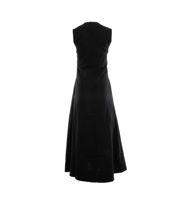 Image 2 of 4 - BLACK - TOTEME Fluid V-Neck Dress featuring a fluid blend of Lyocell viscose and linen with a V-neckline and a loose-fitting silhouette that widens at the hips, side pockets and concealed back zipper. 75% lyocell, 25% linen. 